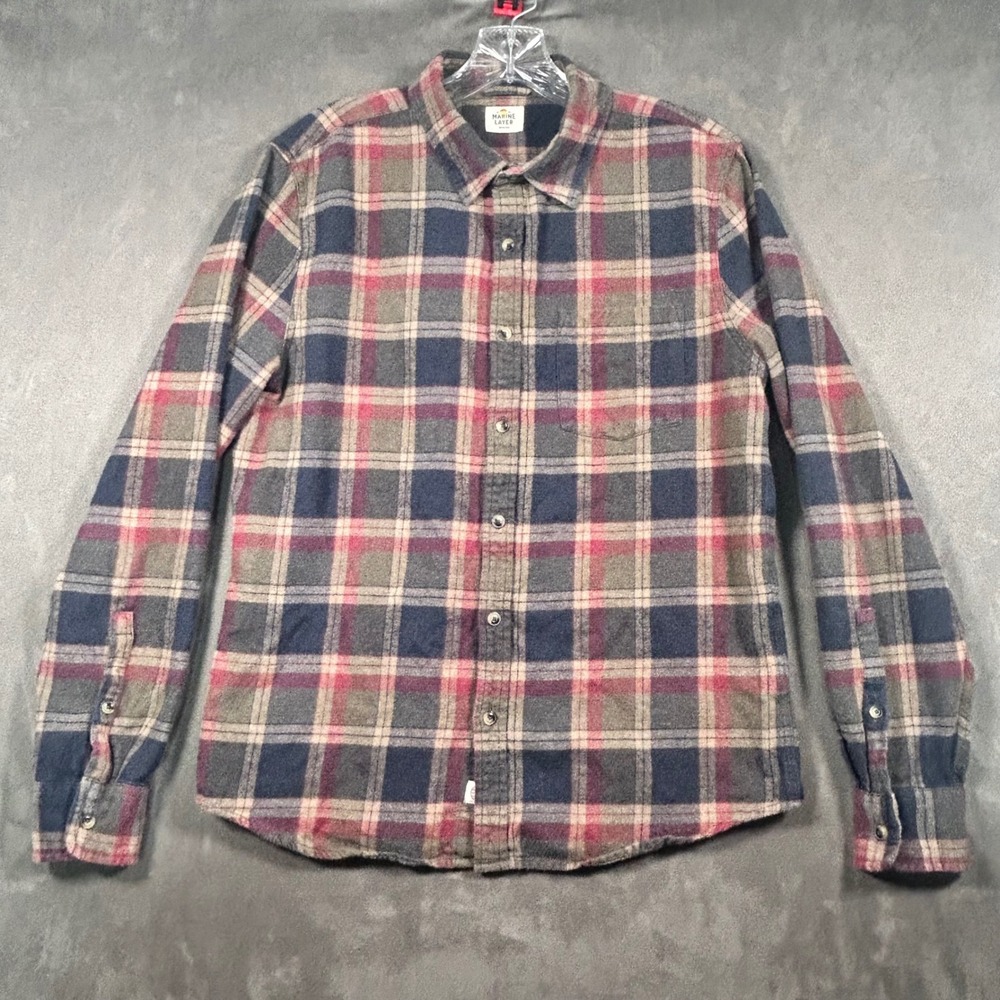 Marine Layer Mens Medium Plaid Flannel Button Up Shirt Long Sleeve Cotton